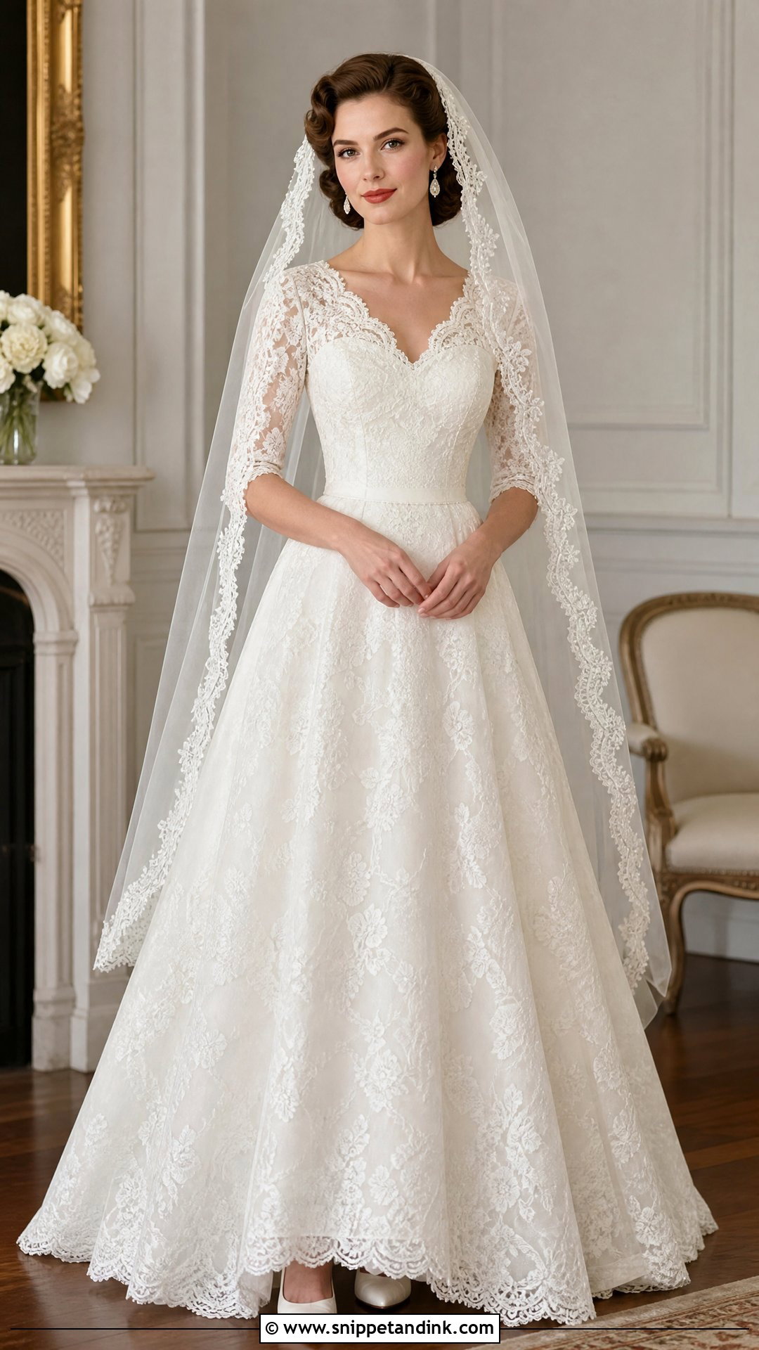 Lace A Line Wedding Dress With Vintage Veil - Snippet and Ink - 25 Lace a Line Wedding Dress Ideas