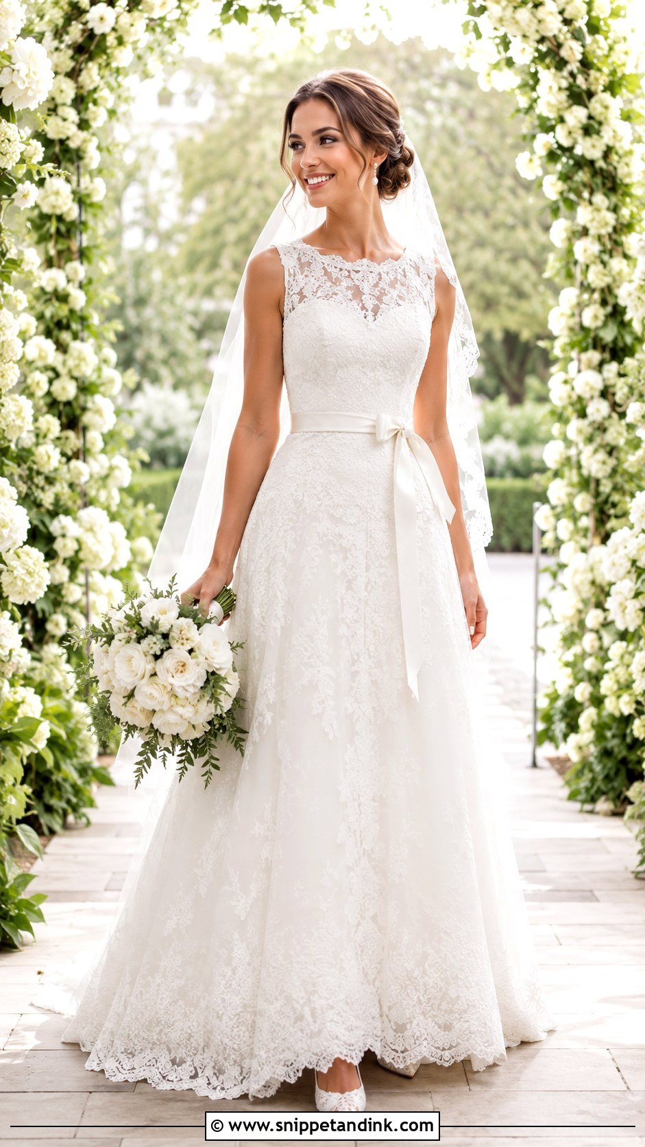 Lace A Line Wedding Dress with Waist Bow - Snippet and Ink - 20 Wedding Dresses with Bow