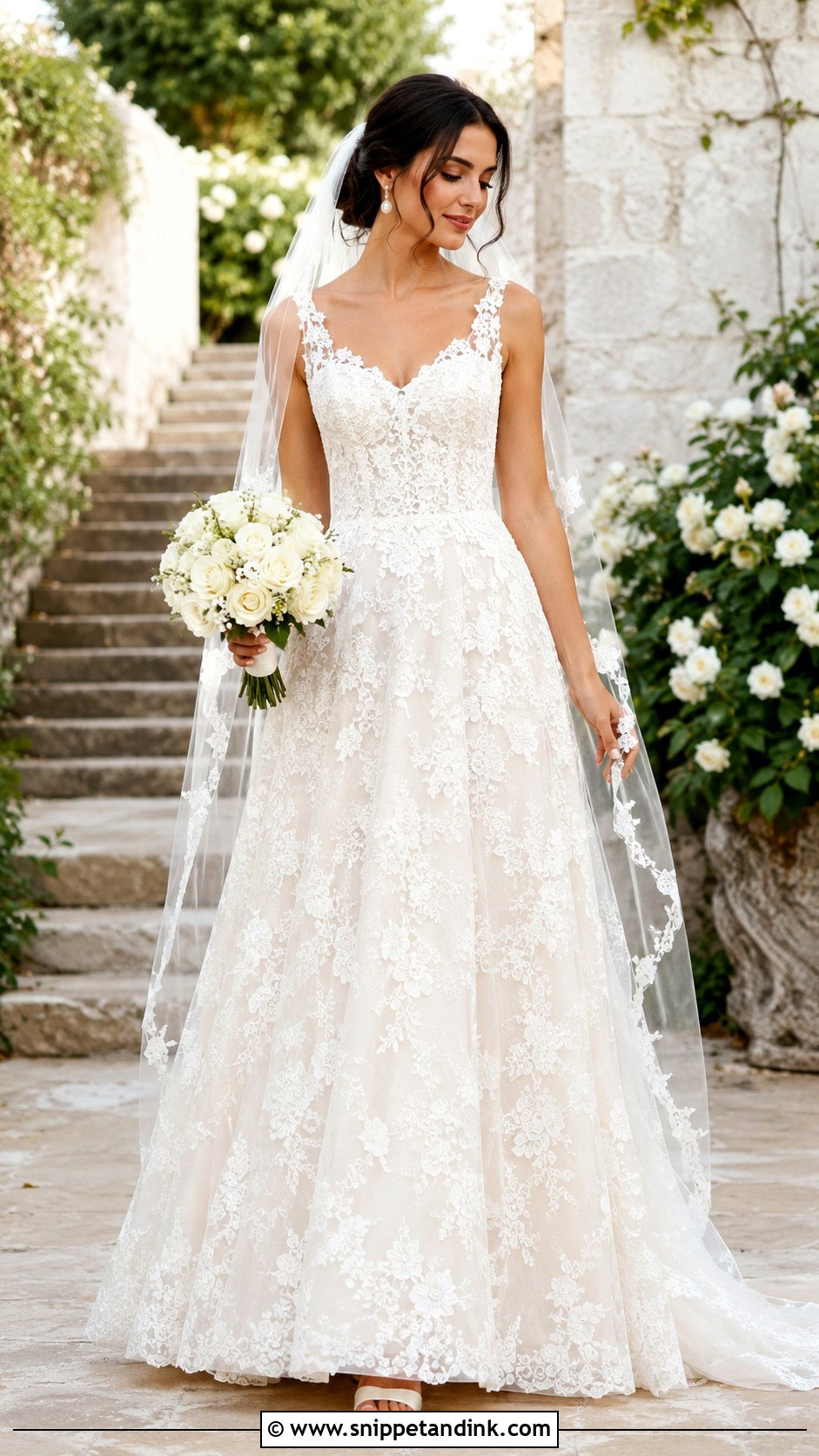 Lace A Line Wedding Gown - Snippet and Ink - 25 Beautiful Wedding Gowns