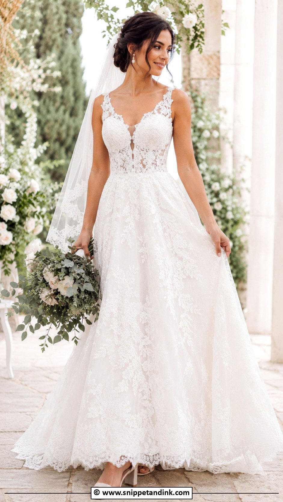 Lace A Line Wedding Gown - Snippet and Ink - 25 Lace Wedding Gown Ideas