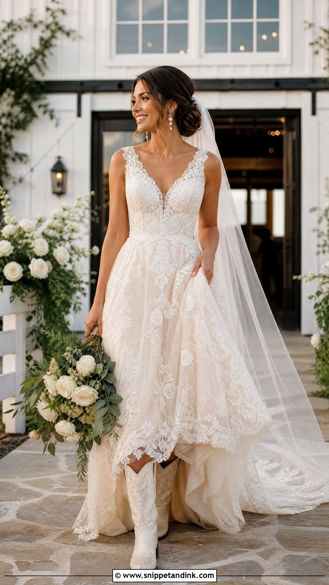 Lace A Line Western Wedding Dress - Snippet and Ink - 20 Western Wedding Dress Ideas