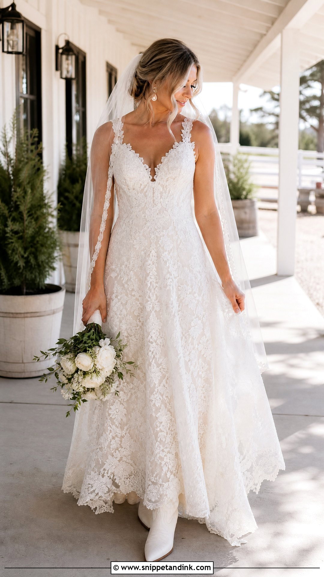 Lace A Line Western Wedding Dress - Snippet and Ink - 20 Western Style Wedding Dresses