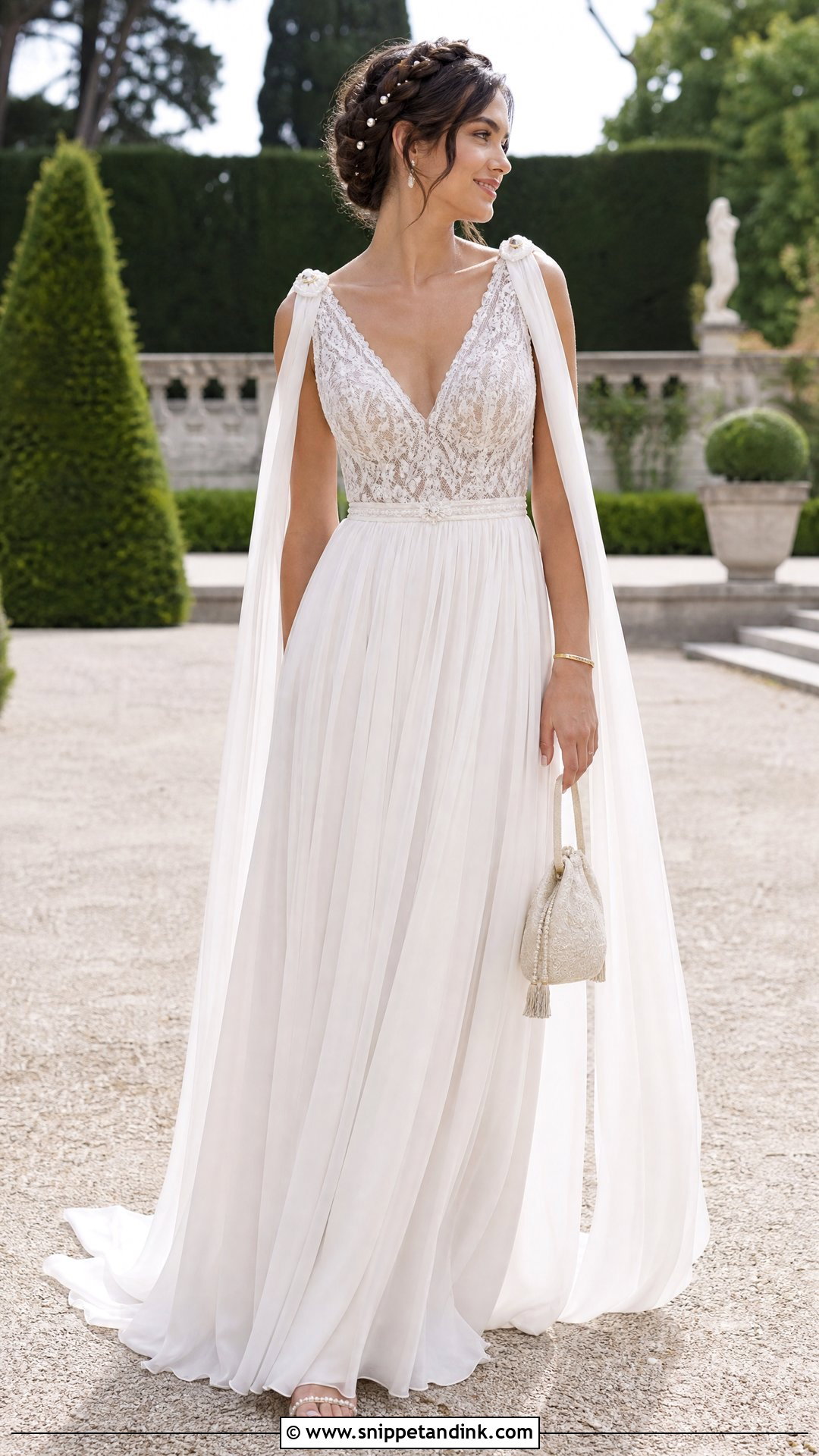 Lace Ancient Greek Wedding Dress With Chiffon Draping - Snippet and Ink - 25 Ancient Greek Wedding Dress Ideas
