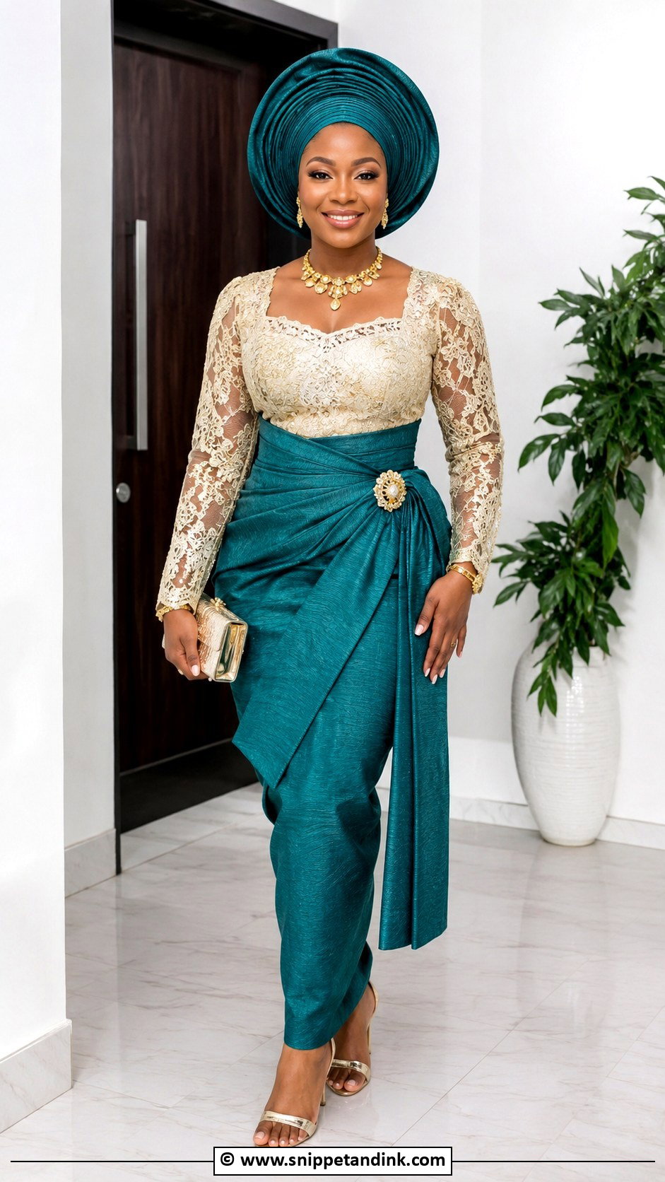 Lace And Aso Oke Gown - Snippet and Ink - 25 Lace Combination Gown Styles