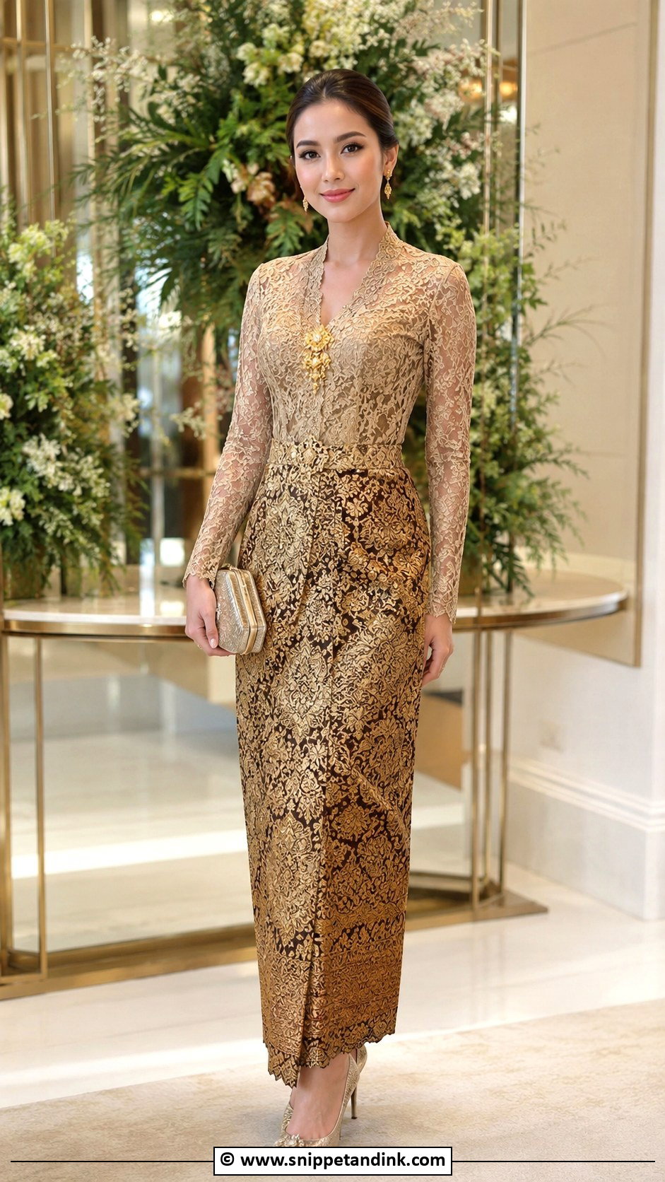 Lace And Brocade Gown - Snippet and Ink - 25 Lace Combination Gown Styles