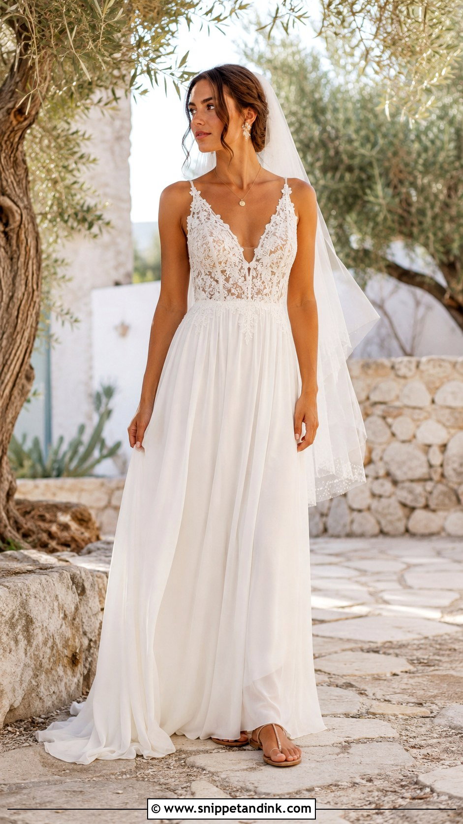 Lace And Chiffon Greece Wedding Dress - Snippet and Ink - 20 Greece Wedding Dress Ideas