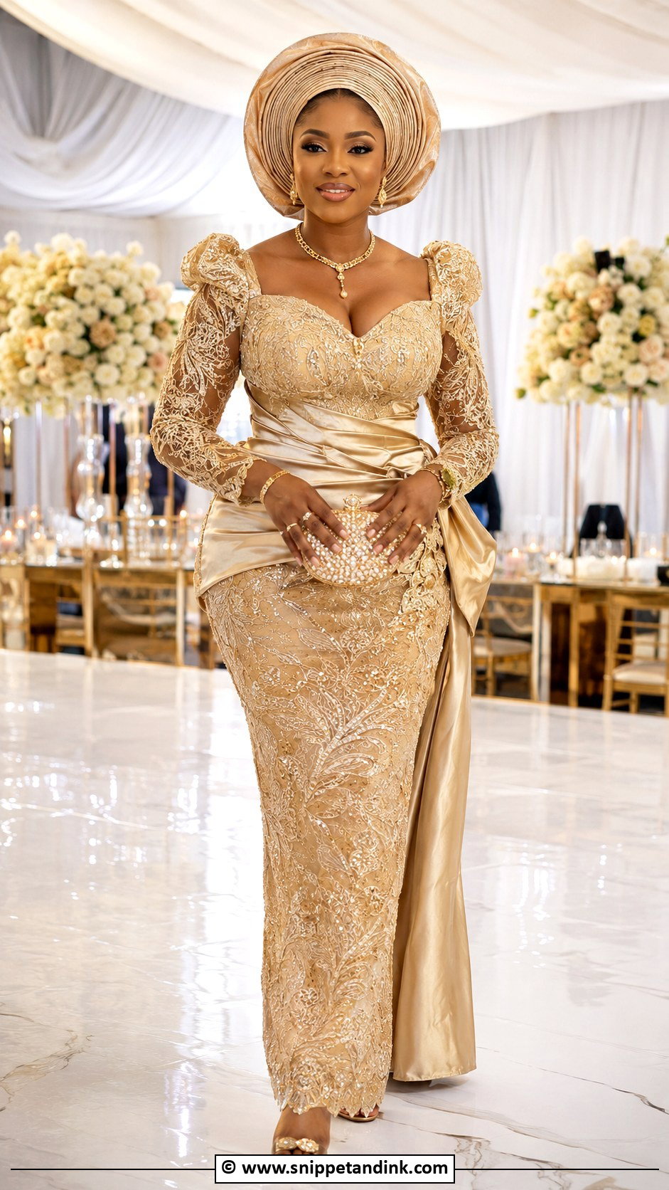 Lace And Gele Gown Outfit - Snippet and Ink - 25 Lace Combination Gown Styles