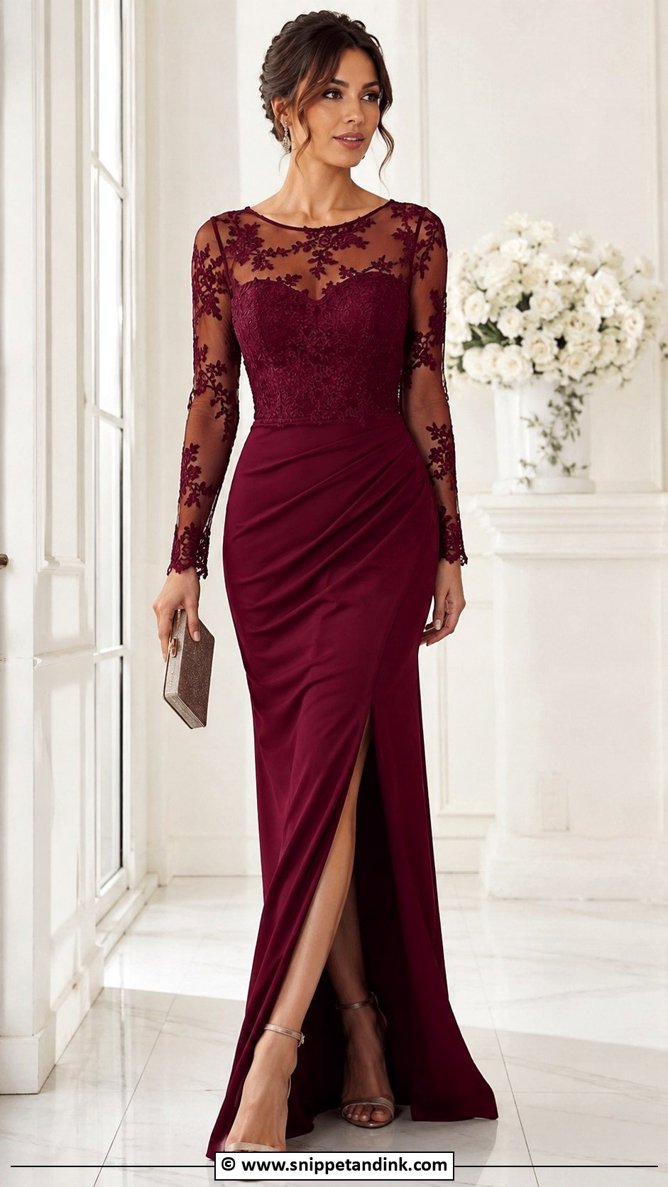 Lace And Net Sleeve Gown - Snippet and Ink - 25 Lace Combination Gown Styles