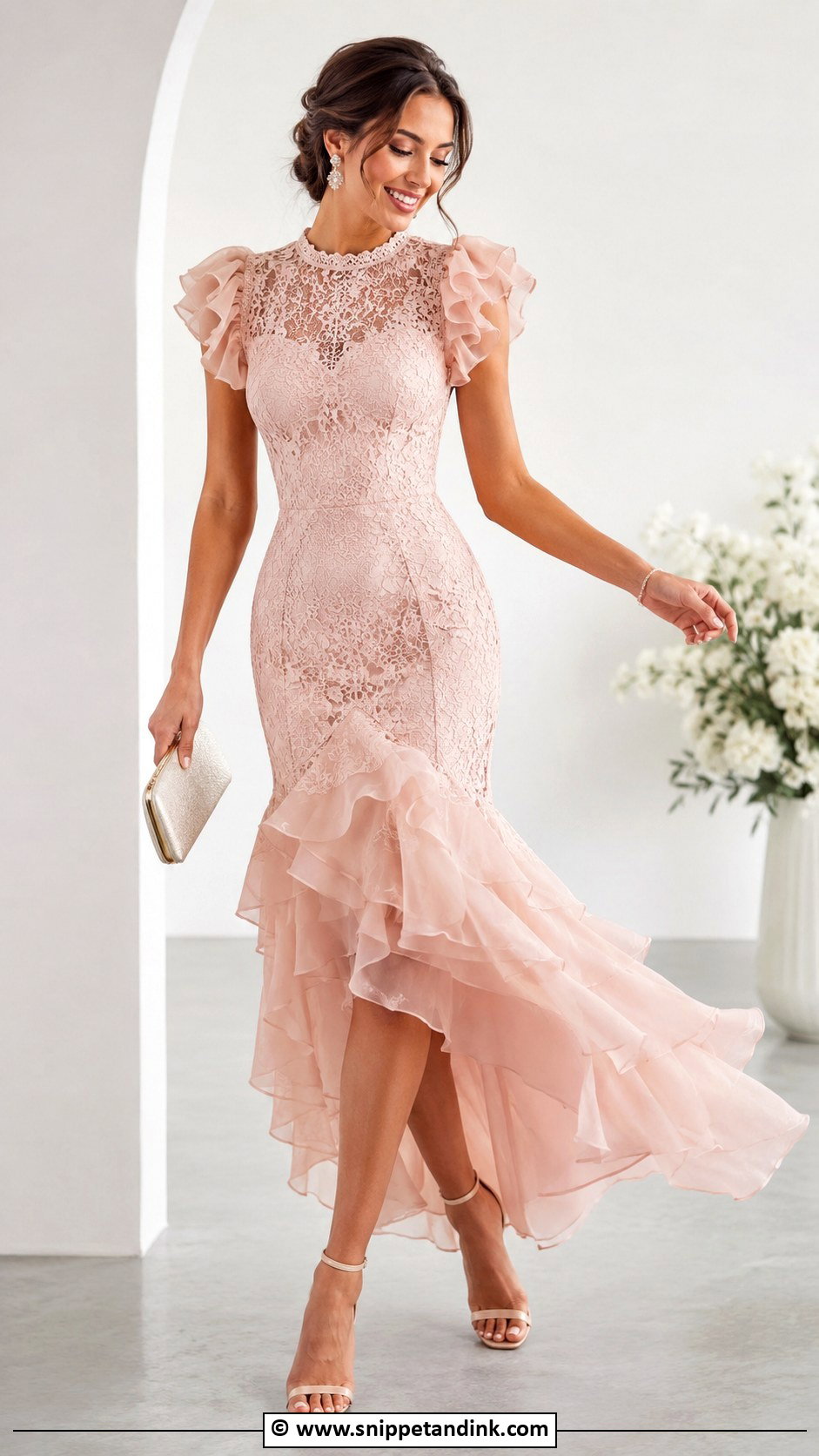 Lace And Ruffle Gown - Snippet and Ink - 25 Lace Combination Gown Styles
