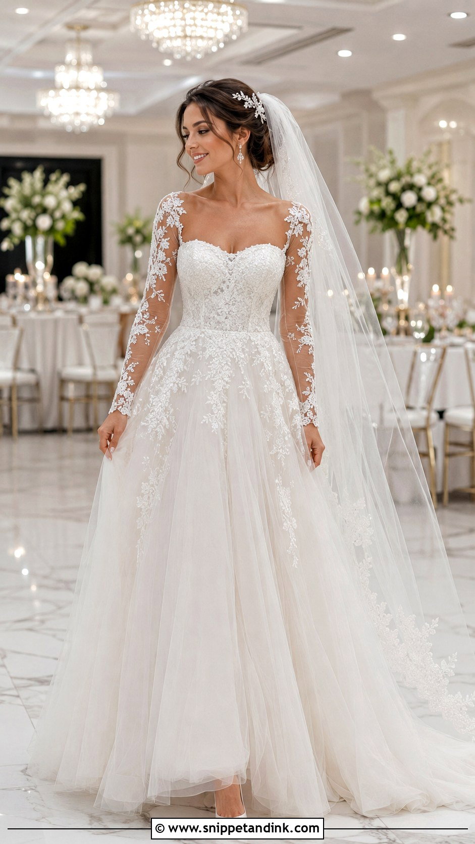 Lace And Tulle Wedding Dress With Detachable Sleeves - Snippet and Ink - 20 Lace and Tulle Wedding Dress Ideas