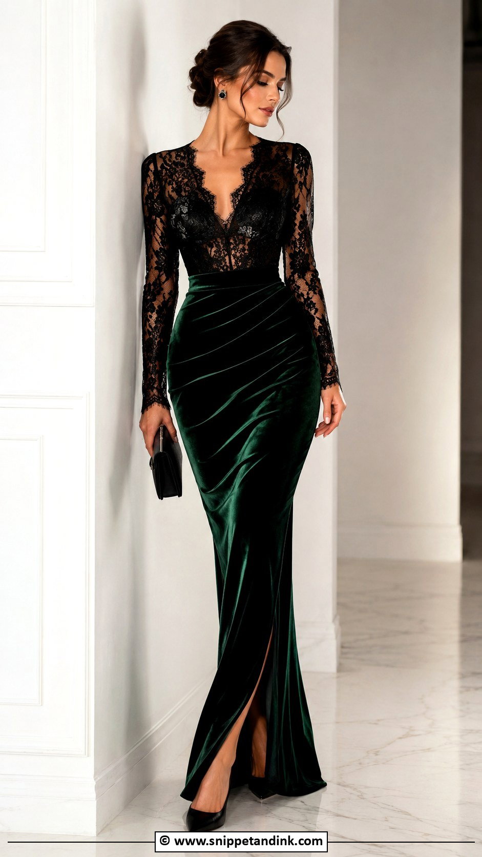 Lace And Velvet Gown - Snippet and Ink - 25 Lace Combination Gown Styles