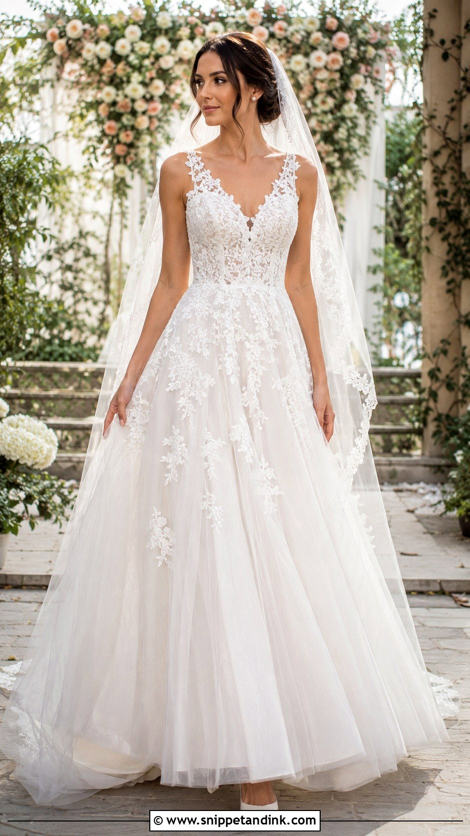 Lace Applique A Line Wedding Dress - Snippet and Ink - 20 Wedding Dress Details Ideas