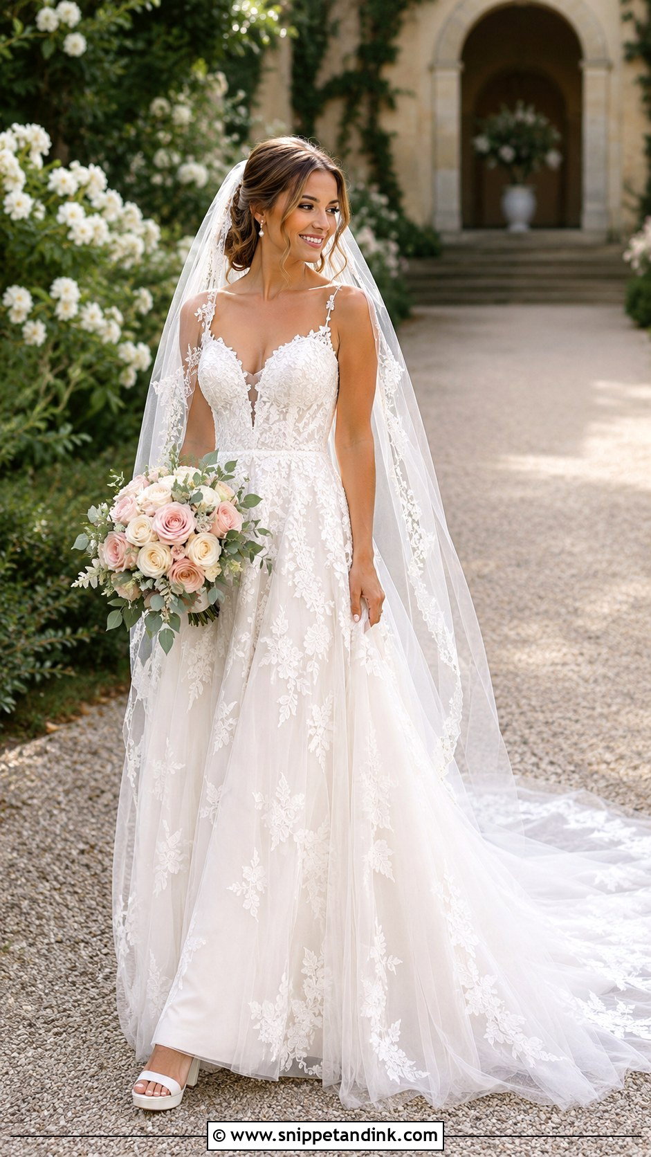 Lace Applique A Line Wedding Dress - Snippet and Ink - 20 Rich Wedding Dress Ideas