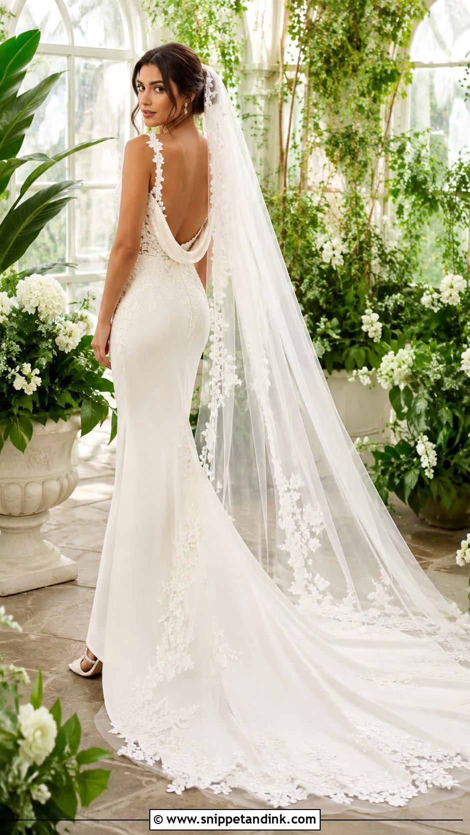 Lace Applique Cowl Back Wedding Dress - Snippet and Ink - 20 Cowl Back Wedding Dress Ideas