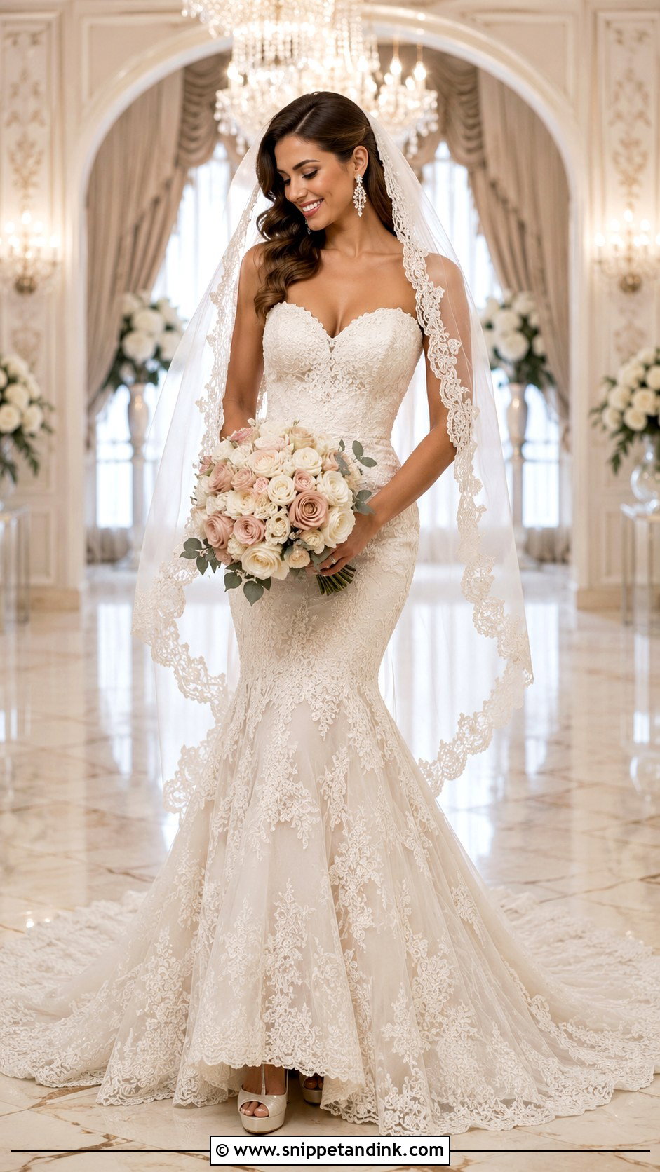 Lace Applique Mermaid Strapless Wedding Dress - Snippet and Ink - 20 David’s Bridal Wedding Dresses