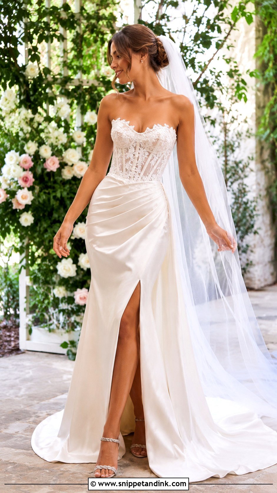Lace Applique Satin Corset Wedding Dress - Snippet and Ink - 25 Satin Corset Wedding Dress Ideas