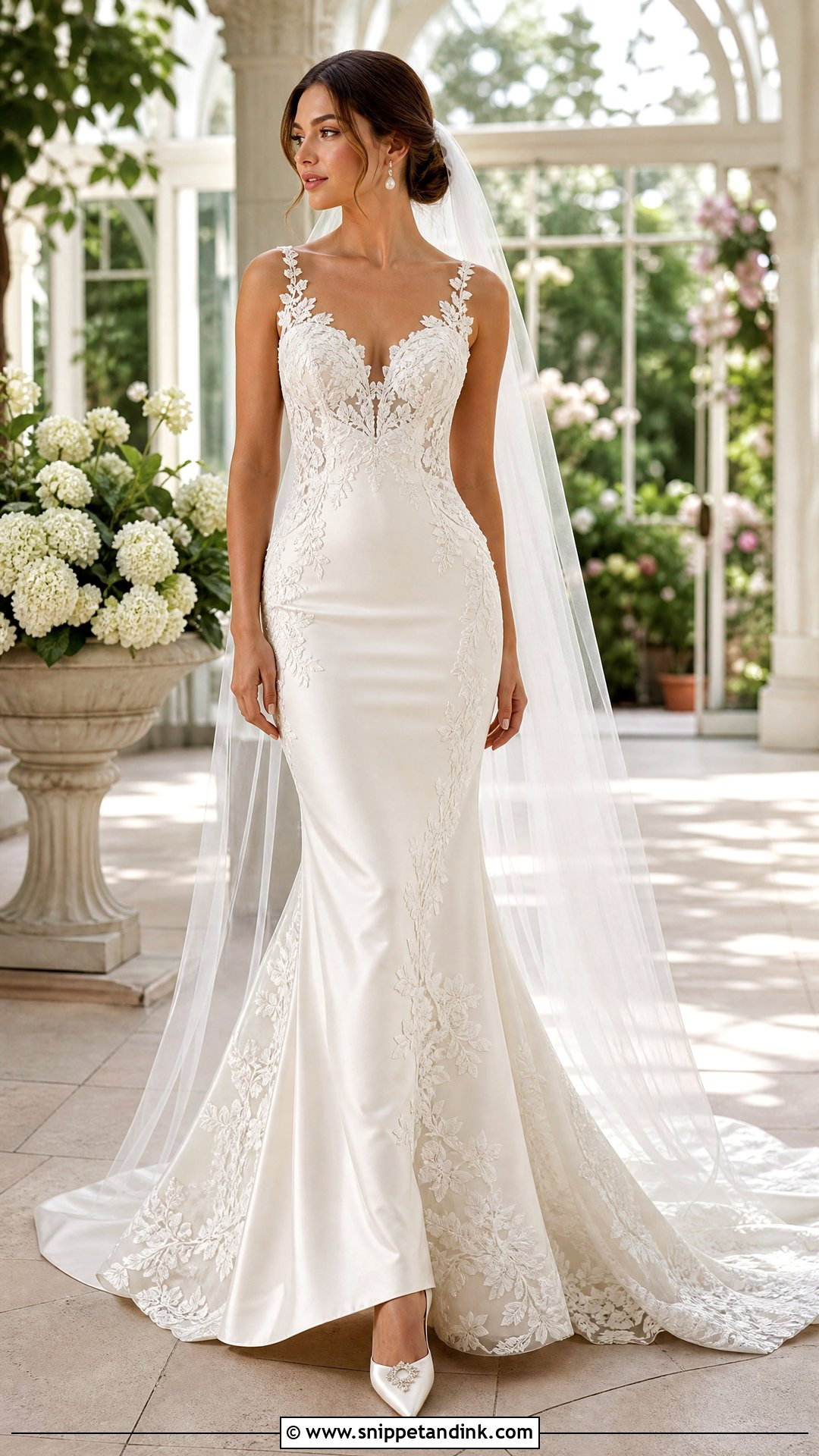 Lace Applique Satin Mermaid Bridal Gown - Snippet and Ink - 20 Satin Bridal Gown Mermaid Ideas