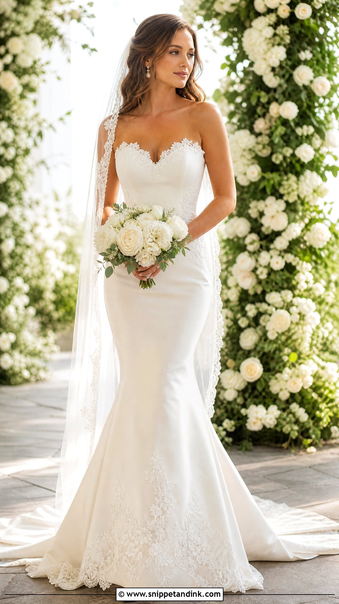 Lace Applique Satin Mermaid Wedding Gown - Snippet and Ink - 20 Satin Wedding Gown Mermaid Ideas