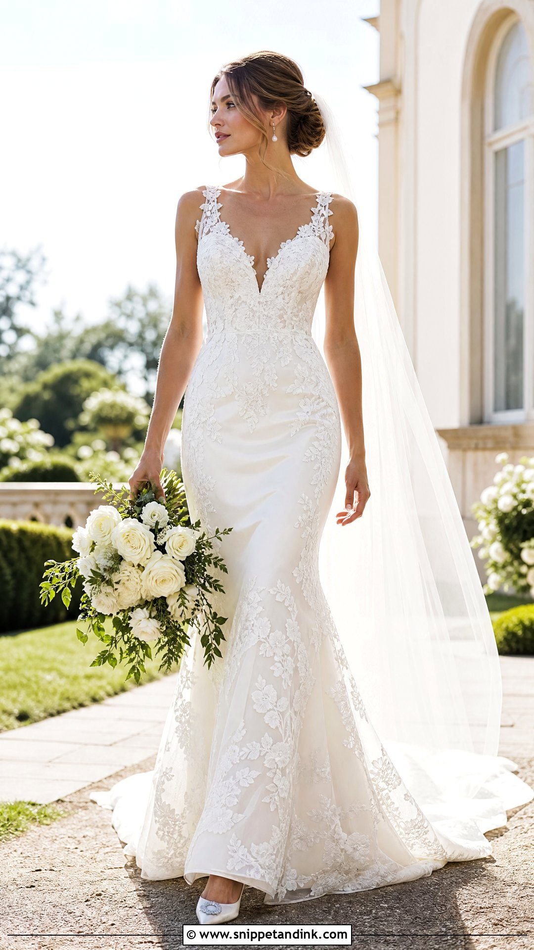 Lace Applique Satin Trumpet Wedding Dress - Snippet and Ink - 20 Satin Trumpet Wedding Dress Ideas