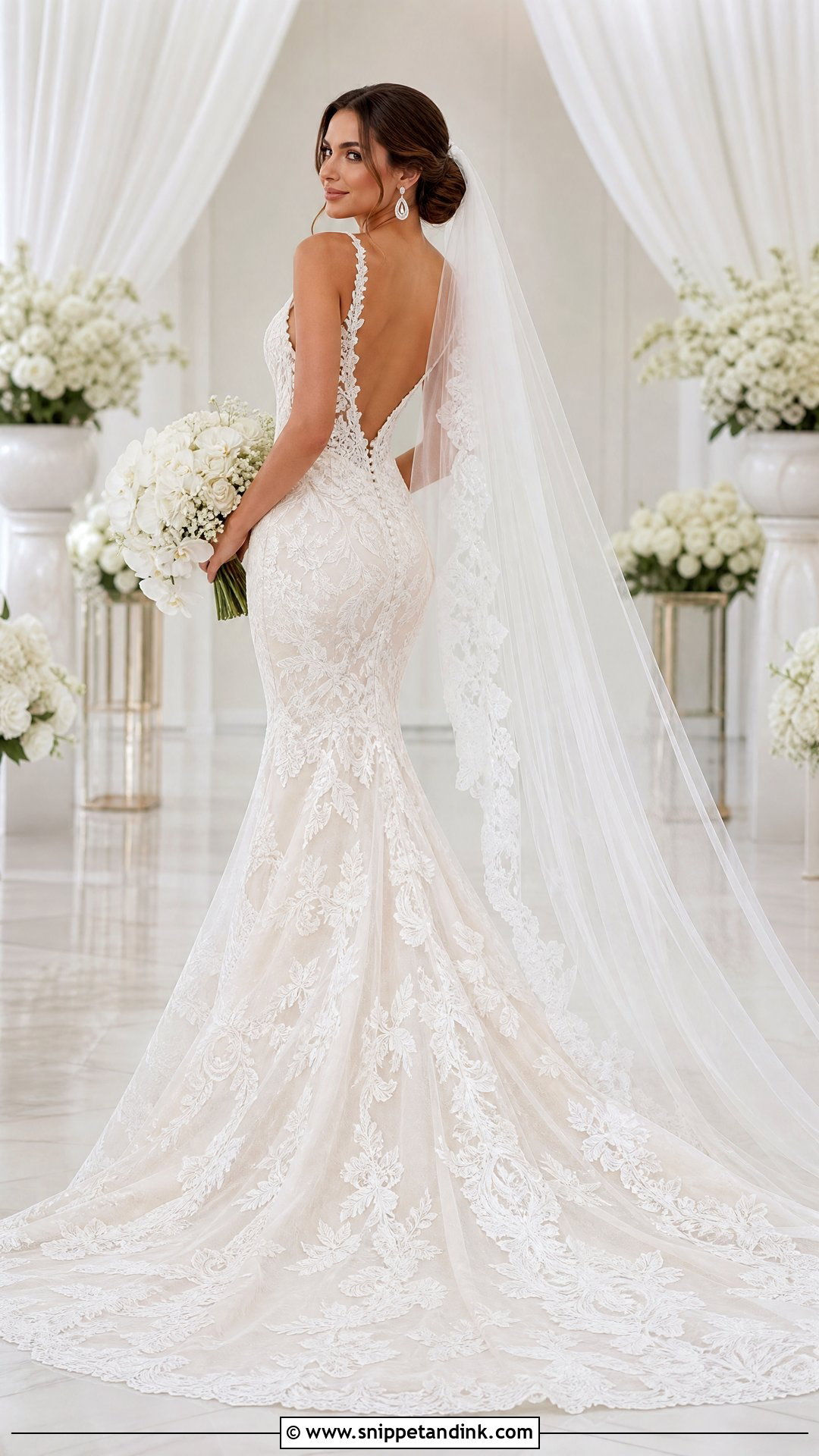 Lace Applique Train Mermaid Wedding Dress - Snippet and Ink - 25 Bridal Train Ideas