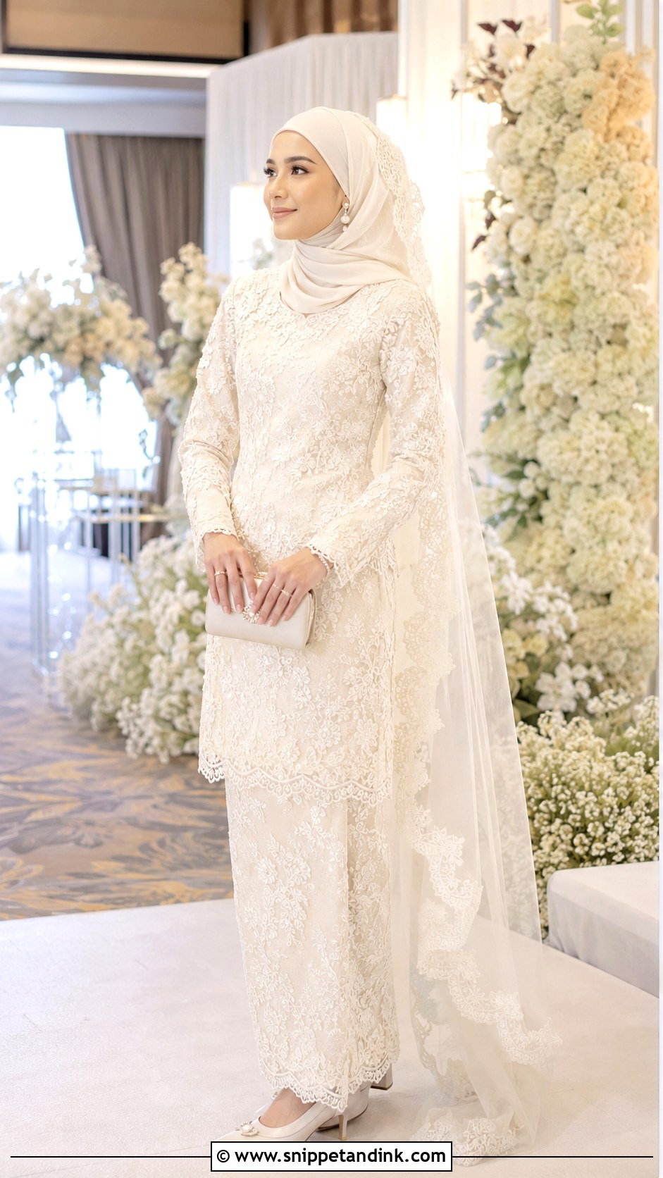 Lace Baju Kurung Wedding Dress - Snippet and Ink - 20 Malaysian Muslim Wedding Dress Ideas
