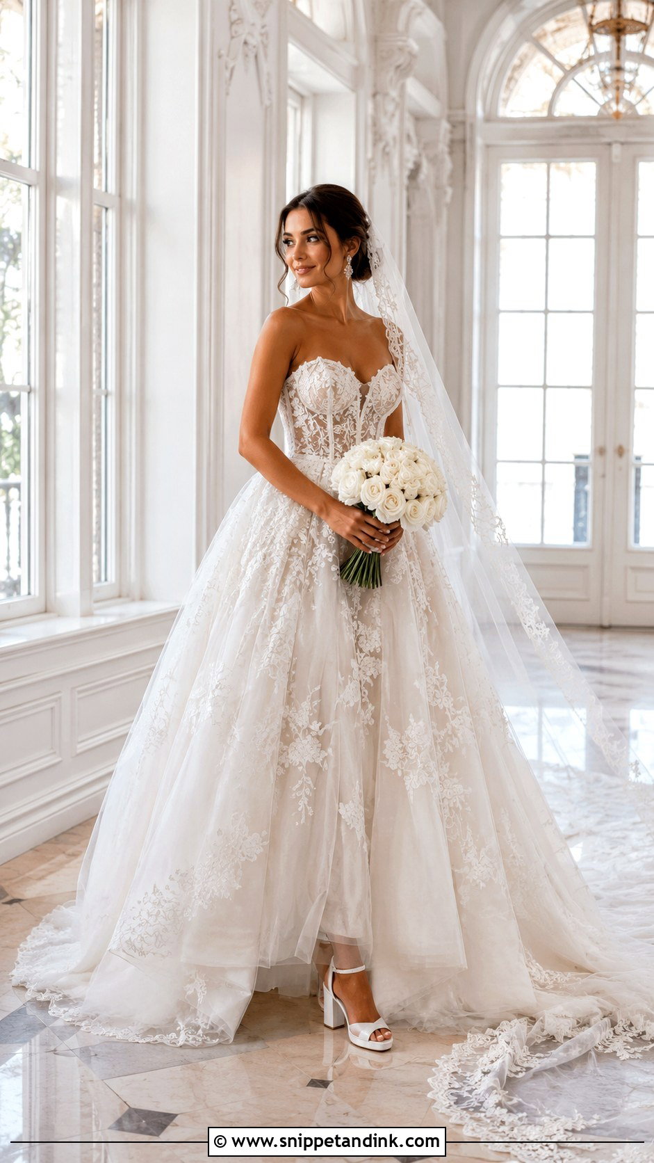 Lace Ball Gown Balconette Wedding Dress - Snippet and Ink - 20 Balconette Wedding Dress Ideas