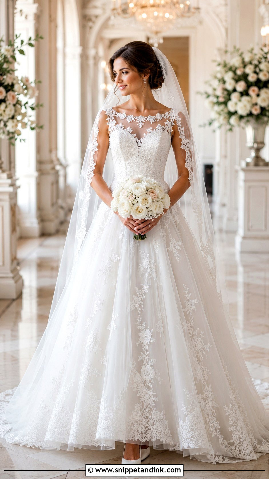 Lace Ball Gown Boatneck Wedding Dress - Snippet and Ink - 20 Boatneck Wedding Dresses