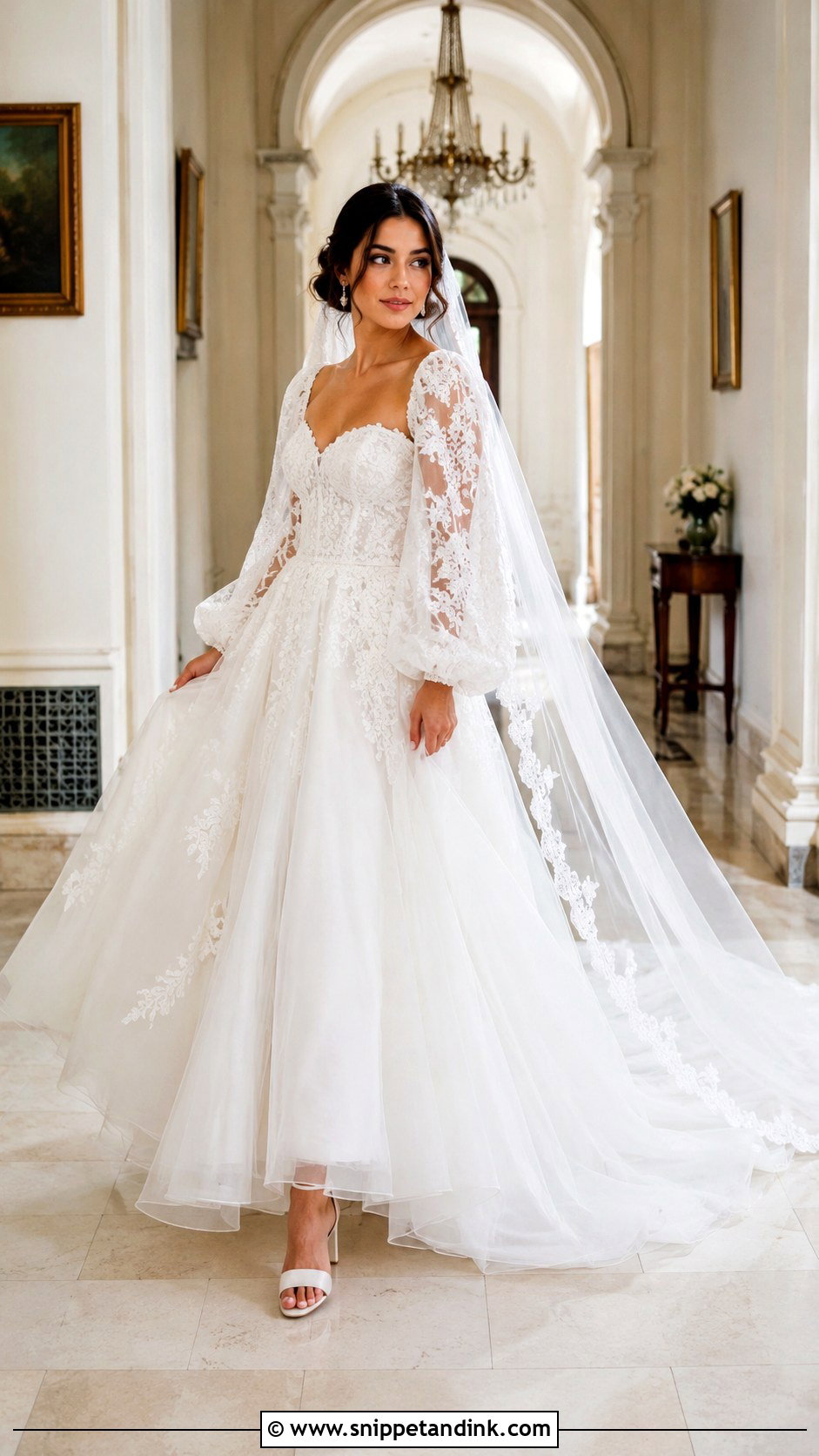 Lace Ball Gown Bubble Sleeve Wedding Dress - Snippet and Ink - 20 Bubble Sleeve Wedding Dress Ideas