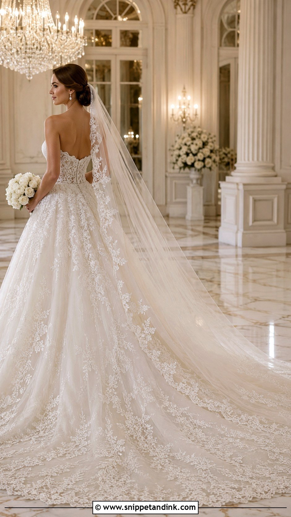 Lace Ball Gown Cathedral Train Wedding Dress - Snippet and Ink - 20 Cathedral Train Wedding Dress Ideas