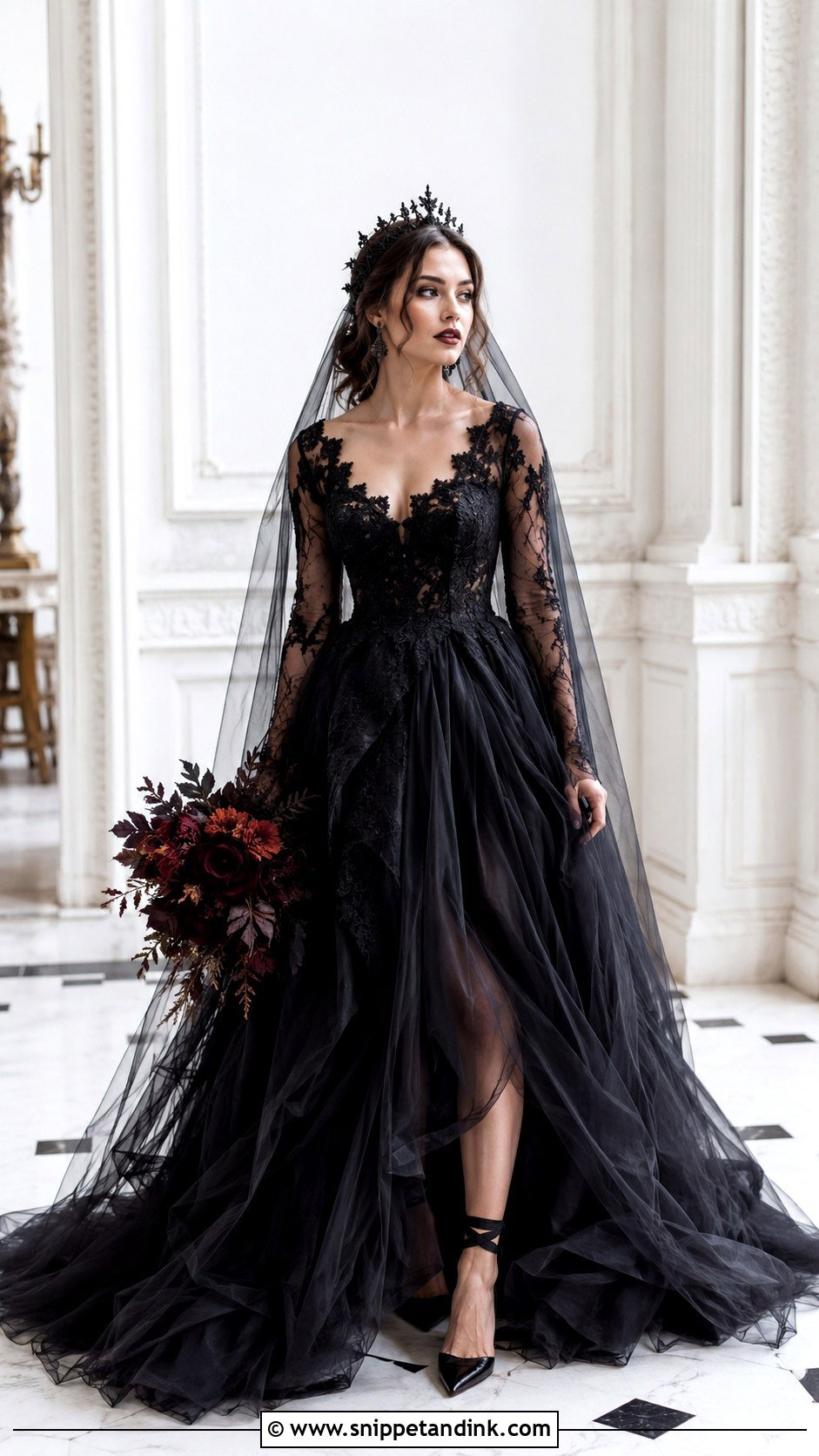 Lace Ball Gown Gothic Black Wedding Dress - Snippet and Ink - 25 Gothic Black Wedding Dress Ideas