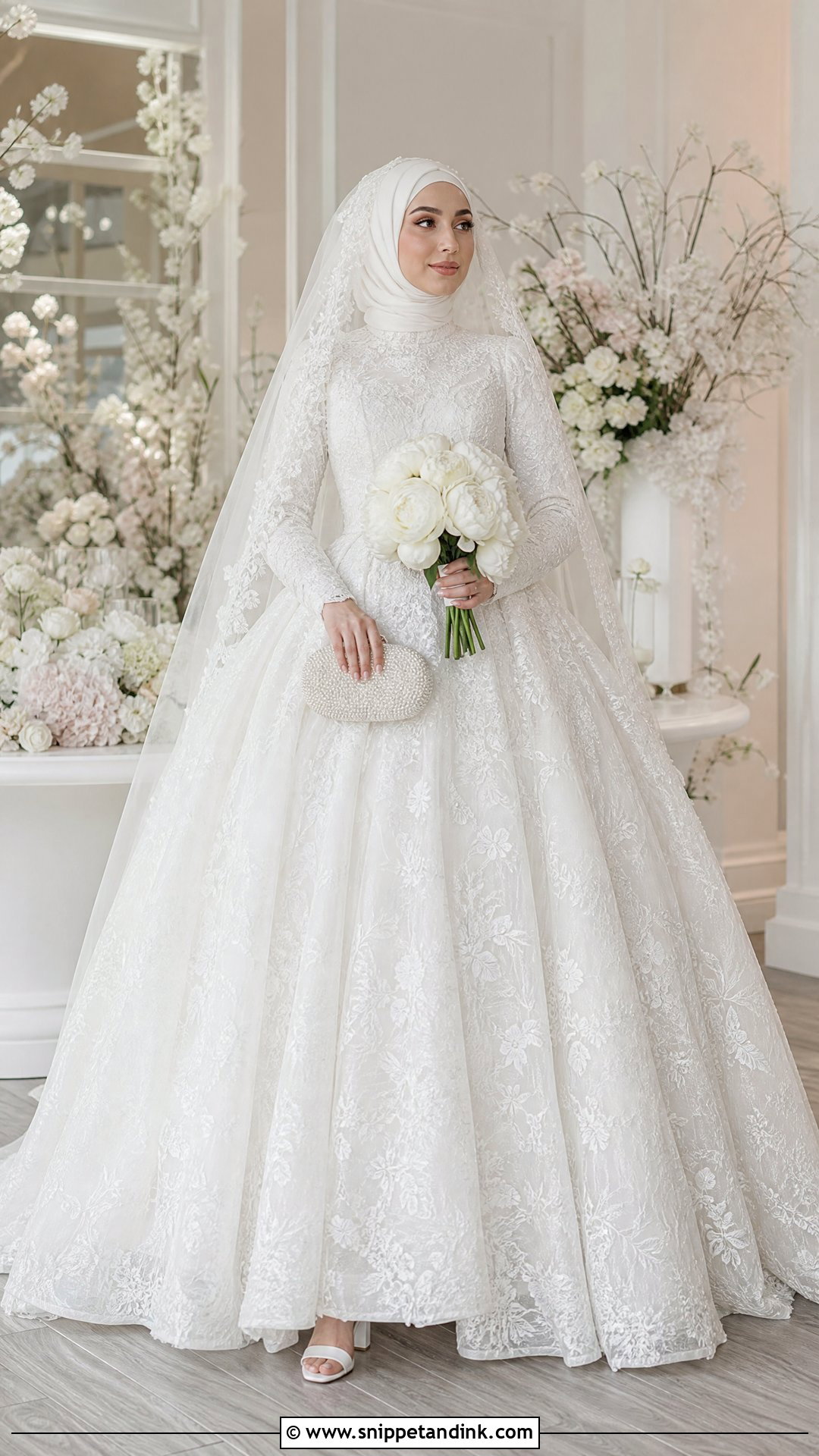 Lace Ball Gown Hijab Bridal Dress - Snippet and Ink - 20 Hijab Bridal Dress Ideas