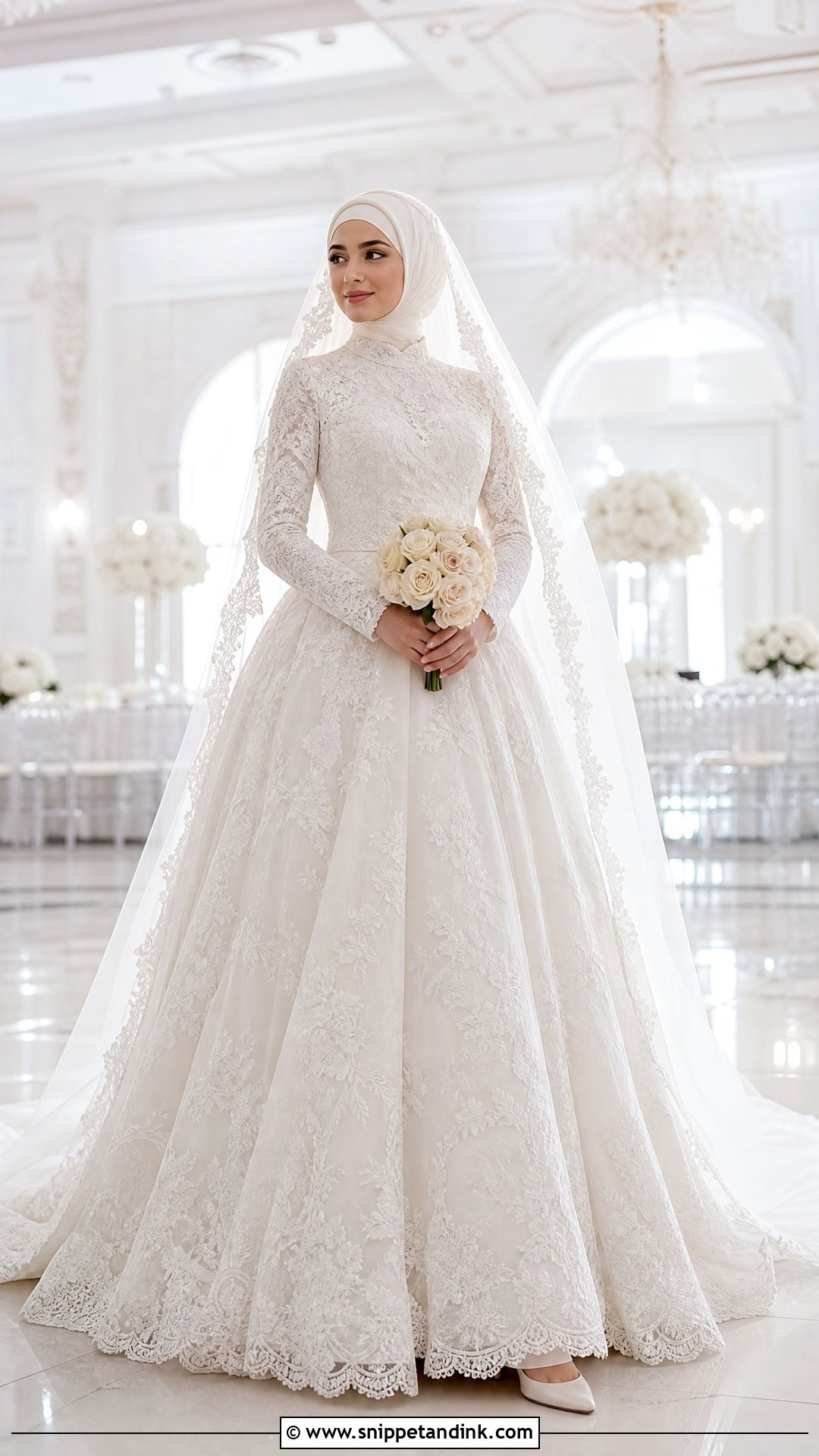 Lace Ball Gown Hijab Wedding Dress - Snippet and Ink - 20 Wedding Dresses for Hijabi Girl