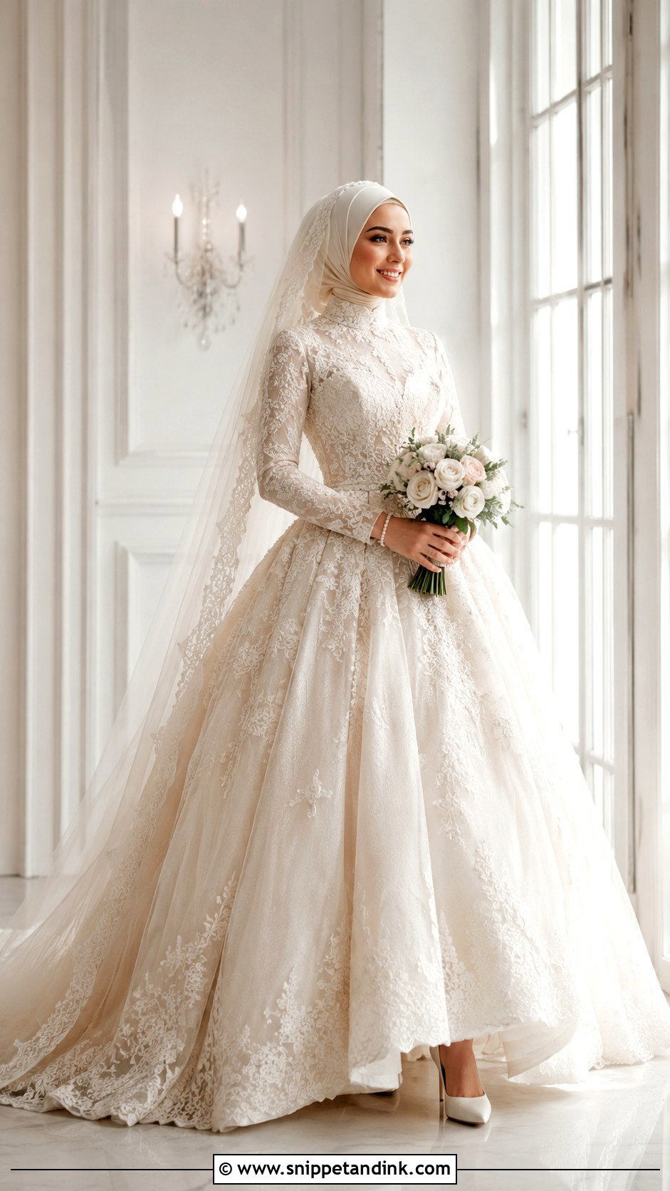 Lace Ball Gown Hijabi Bride Dress - Snippet and Ink - 20 Hijabi Bride Dress Ideas