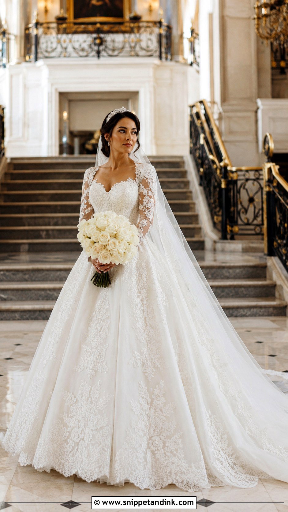 Lace Ball Gown Long Puff Sleeve Wedding Dress - Snippet and Ink - 20 Long Puff Sleeve Wedding Dress Ideas