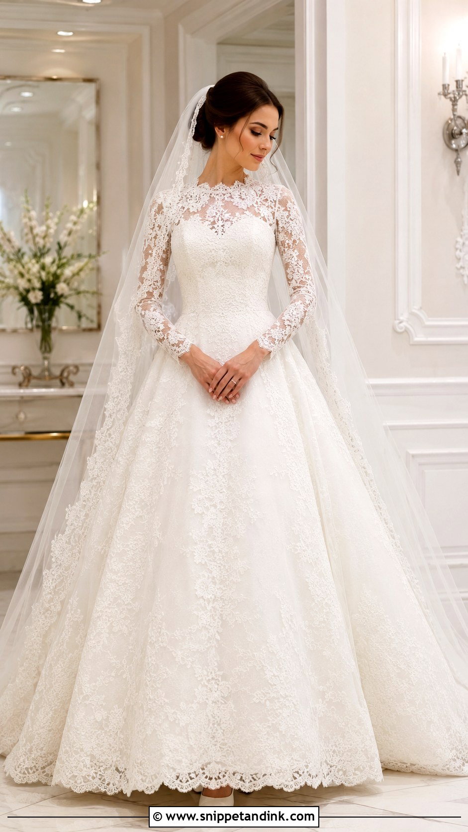 Lace Ball Gown Wedding Dress - Snippet and Ink - 25 Modest Lace Wedding Dresses