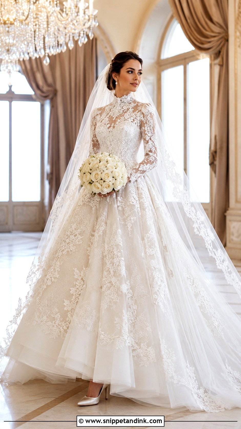 Lace Ball Gown Wedding Dress - Snippet and Ink - 20 Lilly Collin’s Wedding Dress Ideas