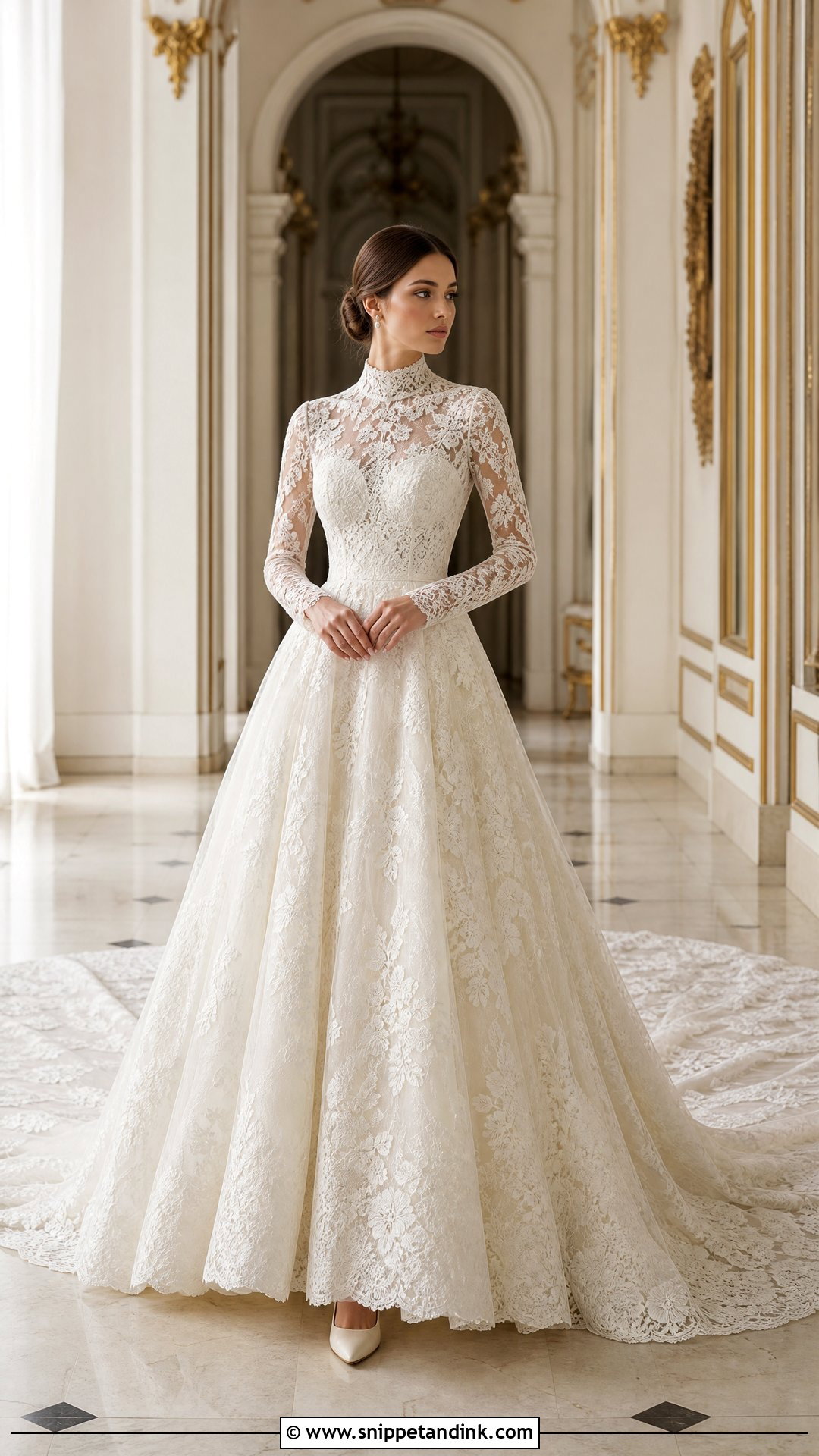 Lace Ball Gown Wedding Dress - Snippet and Ink - 20 Lily Collin’s Wedding Dress Ideas