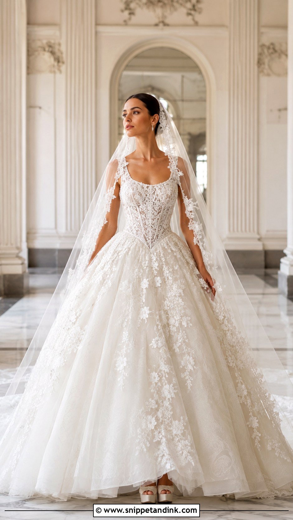 Lace Ball Gown Wedding Dress With Basque Waist - Snippet and Ink - 20 Modern Lace Wedding Dress Ideas