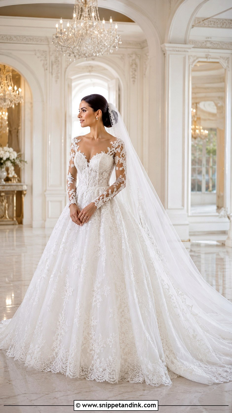 Lace Ball Gown Wedding Dress With Sleeves - Snippet and Ink - 20 Lacy Wedding Dresses with Sleeves
