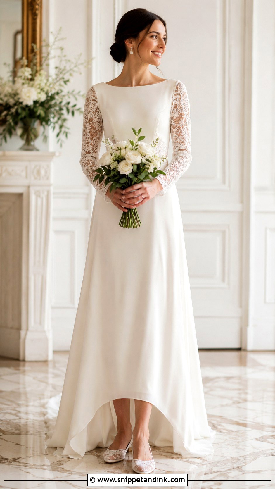 Lace Ballet Flats With Long Sleeve Wedding Dress - Snippet and Ink - 25 Wedding Ballet Flats Ideas