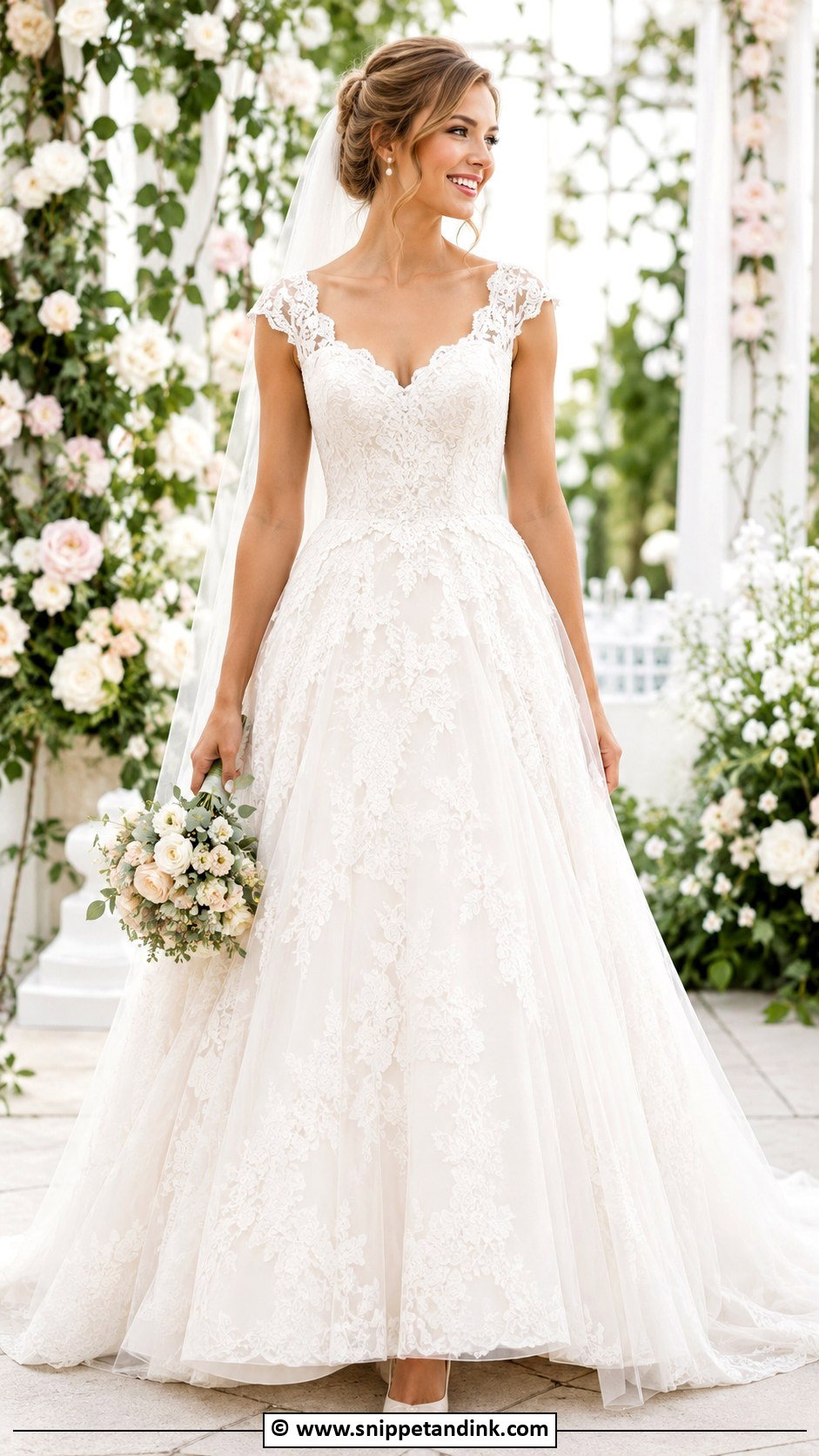Lace Ballgown Wedding Dress With Cap Sleeves - Snippet and Ink - 25 Lace Ballgown Wedding Dress Ideas
