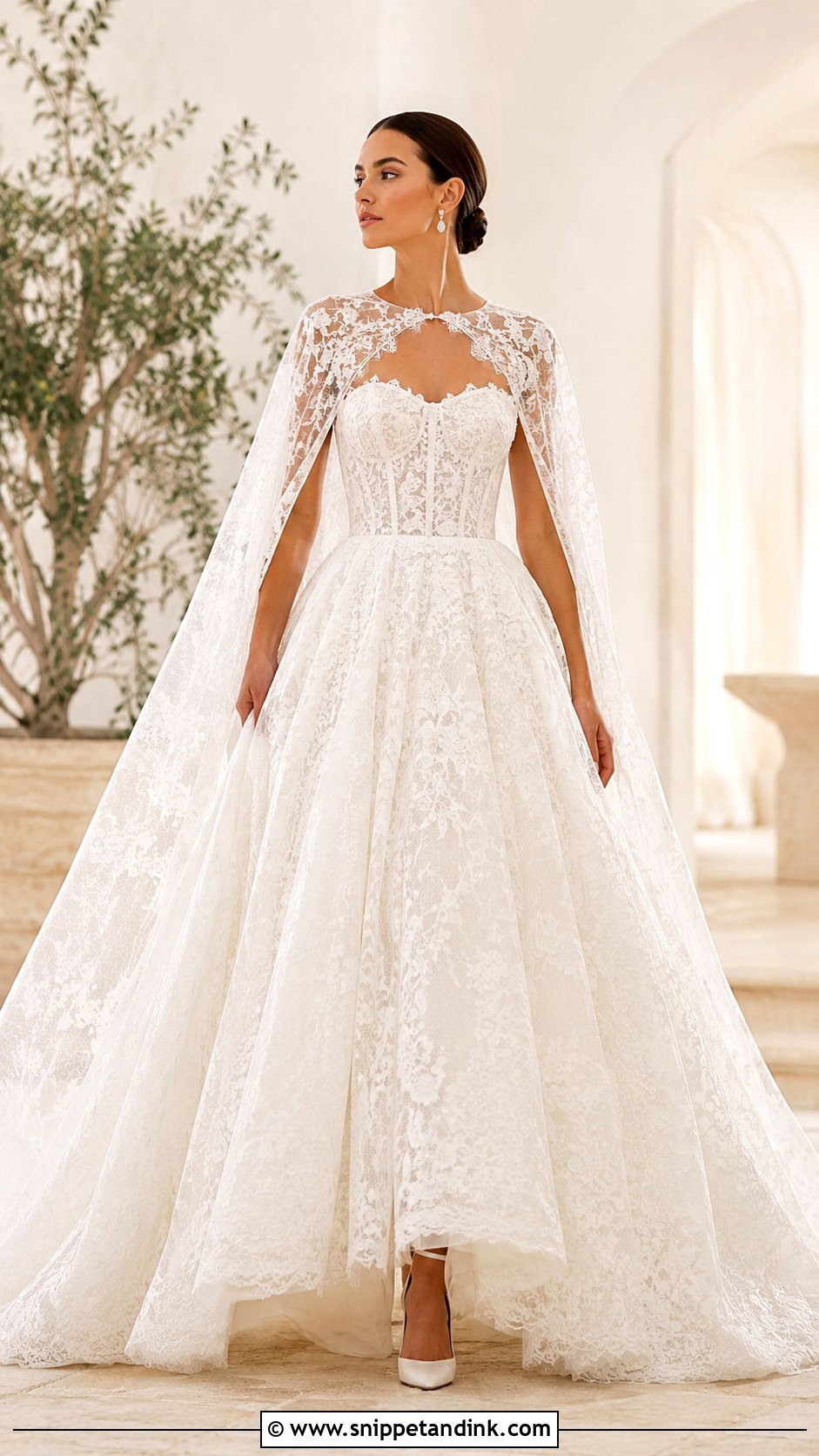 Lace Ballgown Wedding Dress With Cape - Snippet and Ink - 25 Wedding Dresses Lace Ballgown