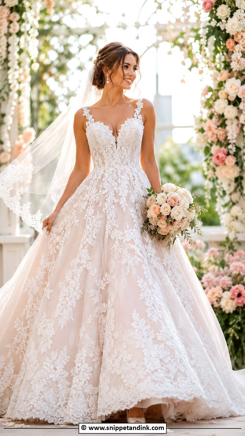 Lace Ballgown Wedding Dress With Color - Snippet and Ink - 25 Lace Ballgown Wedding Dress Ideas