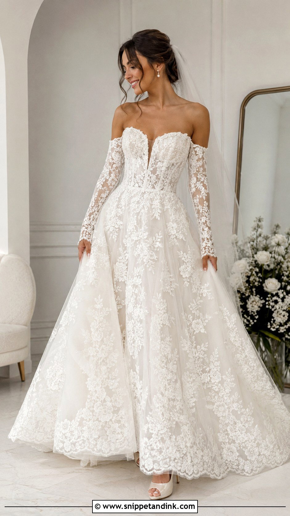 Lace Ballgown Wedding Dress With Detachable Sleeves - Snippet and Ink - 25 Wedding Dresses Lace Ballgown