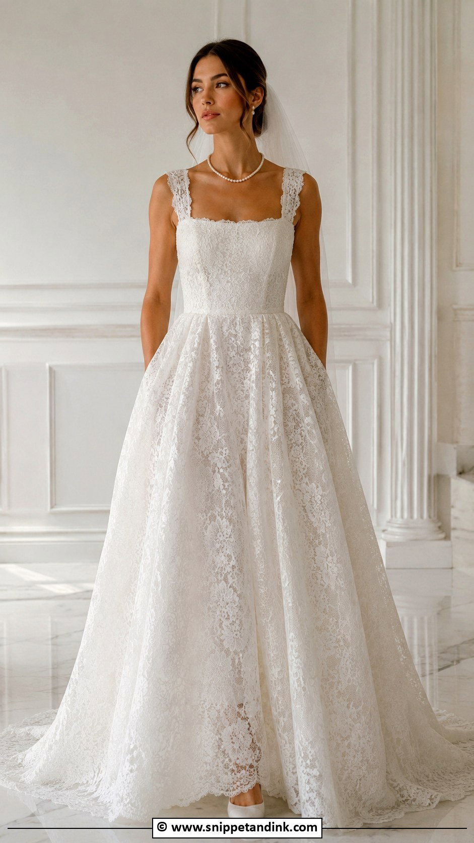 Lace Ballgown Wedding Dress With Square Neck - Snippet and Ink - 25 Lace Ballgown Wedding Dress Ideas