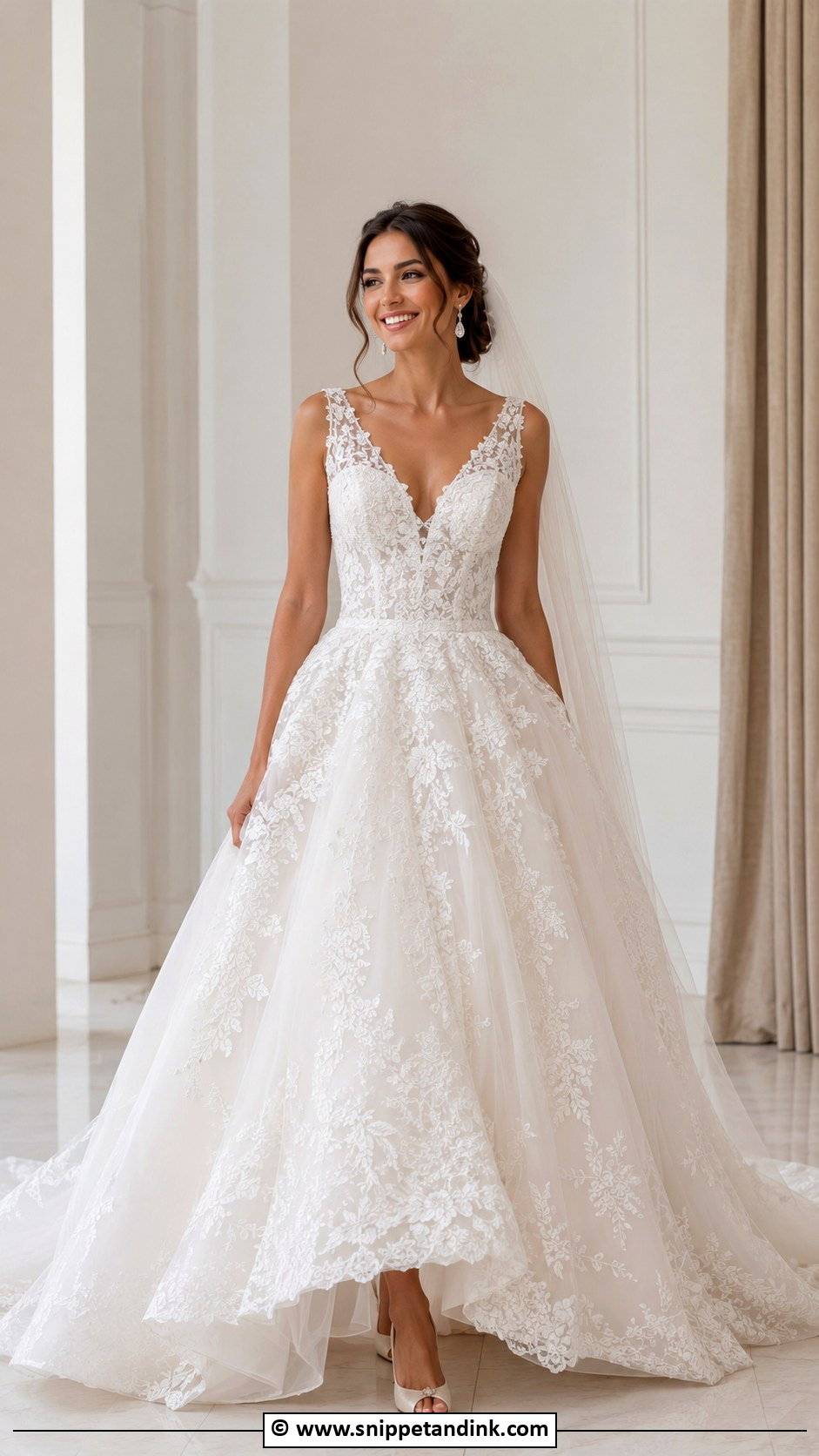 Lace Ballgown Wedding Dress With V Neck - Snippet and Ink - 25 Lace Ballgown Wedding Dress Ideas