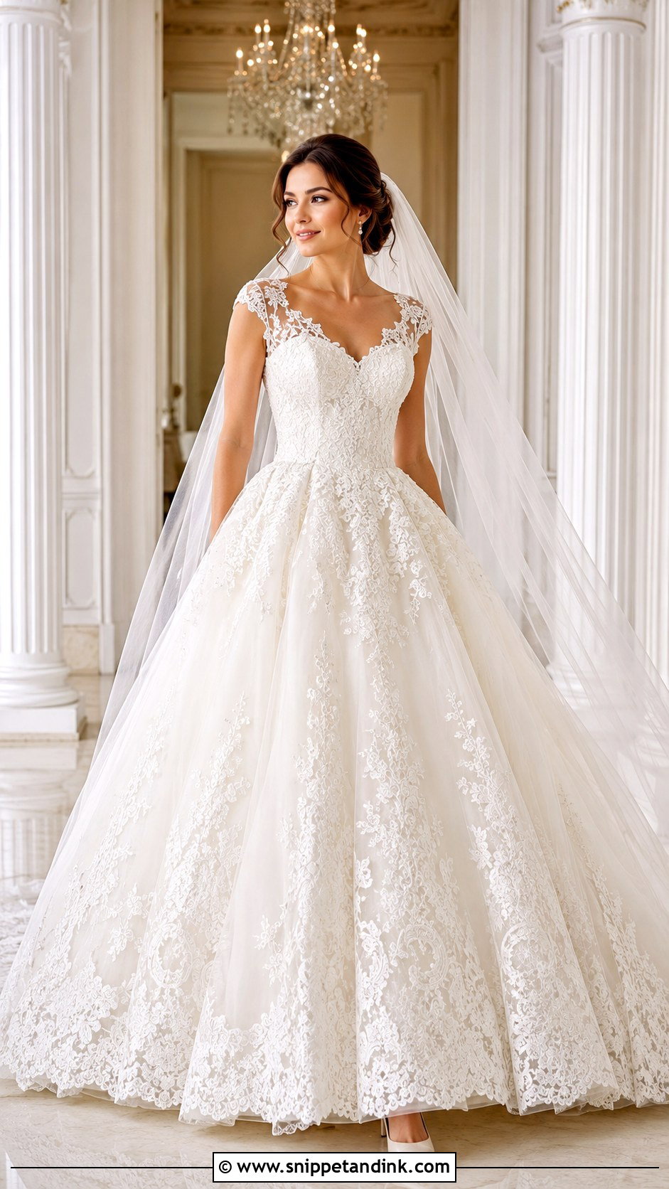 Lace Ballgown Wedding Dress With Veil - Snippet and Ink - 25 Wedding Dresses Lace Ballgown