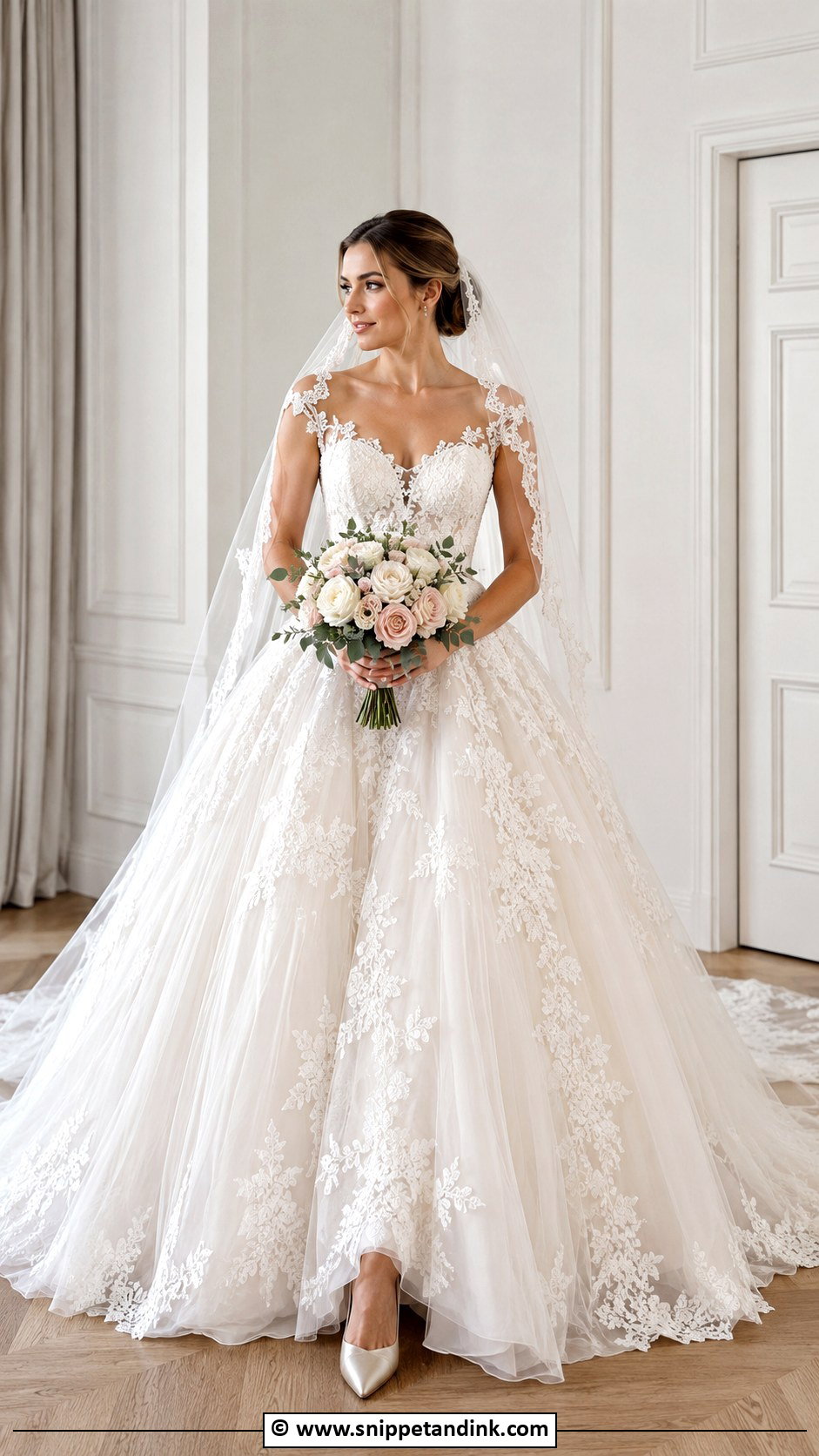 Lace Ballgown Wedding Dress With Veil - Snippet and Ink - 25 Lace Ballgown Wedding Dress Ideas