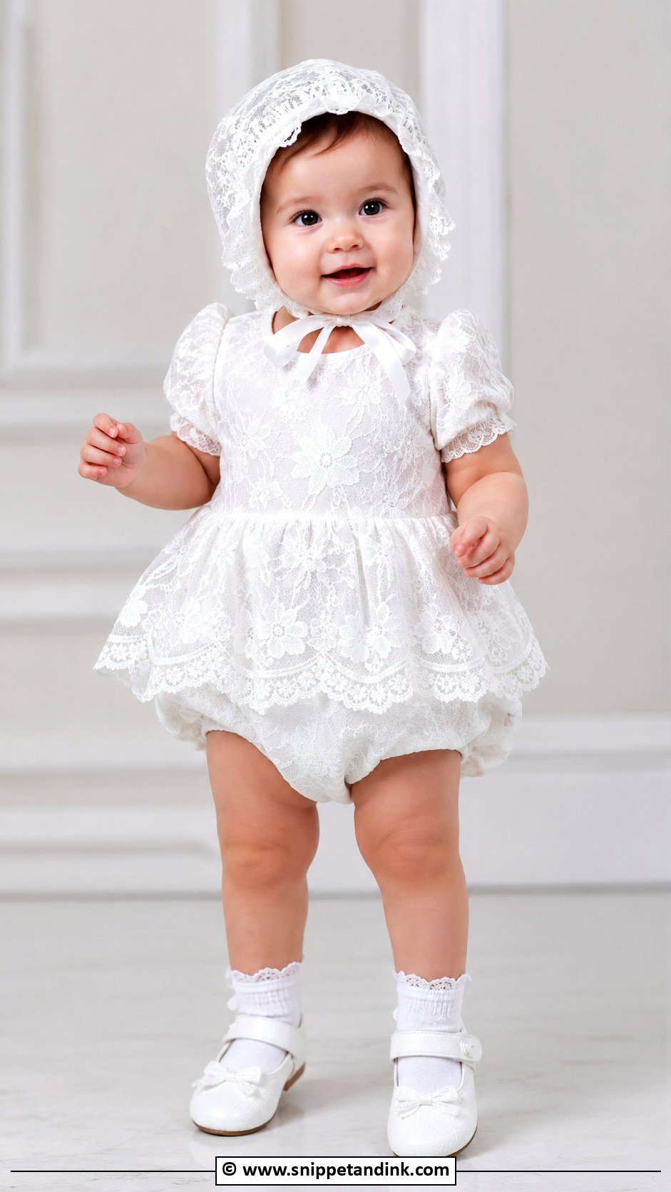 Lace Baptism Romper Dress With Bonnet - Snippet and Ink - 25 Baby Girl Baptism Dress Ideas