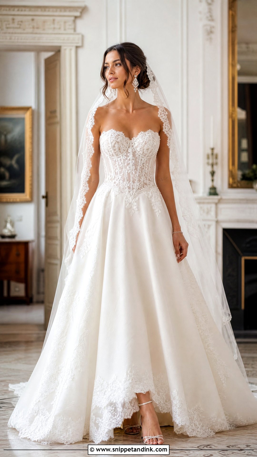 Lace Basque Waist Corset Wedding Dress - Snippet and Ink - 25 Corset Top Wedding Dresses
